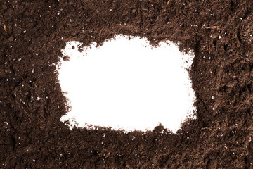 Soil or dirt section isolated on white background