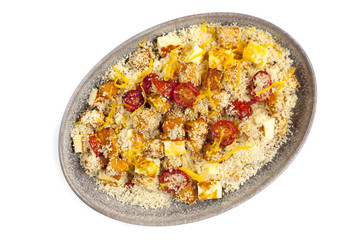 Couscous with Pumpkin Tomatoes and Halloumi Isolated