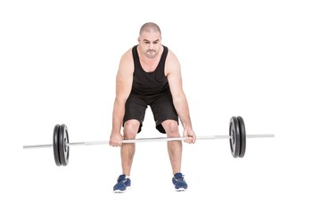 Obraz na płótnie Canvas Bodybuilder lifting heavy barbell weights