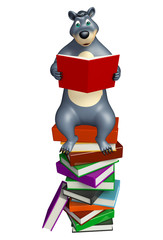 cute Bear cartoon character with book stack