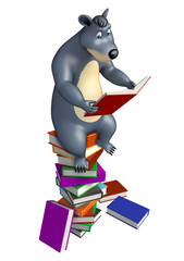 cute Bear cartoon character with book stack