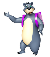cute Bear cartoon character with school bag
