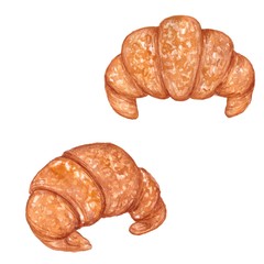 Croissants, set, watercolor painting, isolated on white, hand drawing