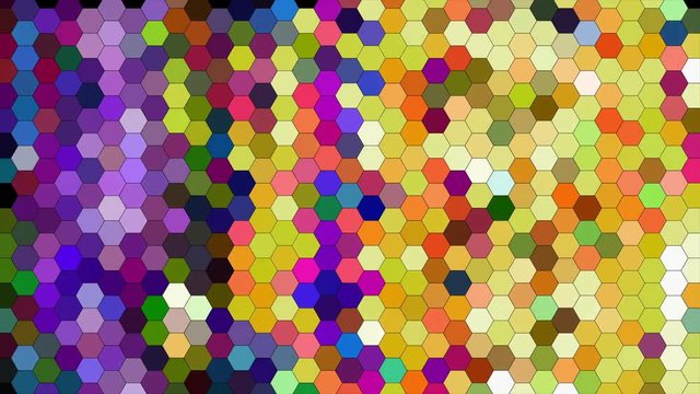 Animacion digital dinamica en malla poligonal de hex&aacute;gonos intermitentes multicolores
