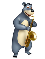 cute Bear cartoon character with saxophone
