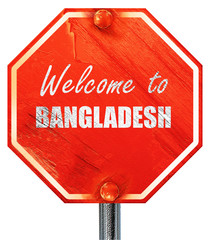 Welcome to bangladesh, 3D rendering, a red stop sign