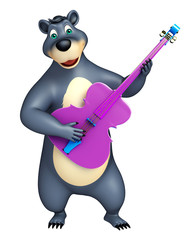 cute Bear cartoon character with guitar