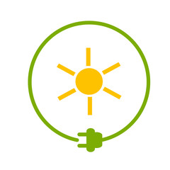 Sun in a circle with plug as symbol of eco-friendly energy source
