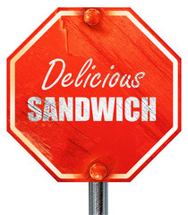 Delicious sandwich sign, 3D rendering, a red stop sign
