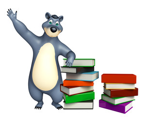 fun Bear cartoon character with book stack