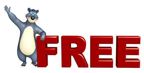 fun Bear cartoon character  with free sign