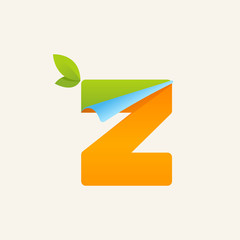 Z paper letter logo with green leaves icon.