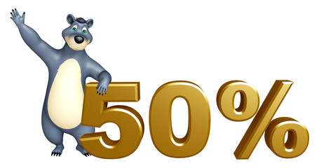 fun Bear cartoon character with 50% sign