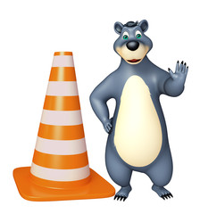 fun Bear cartoon character  with construstion cone