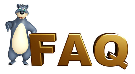 fun Bear cartoon character with FAQ sign