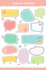 hand drawn, cute speech bubble collection, speaking, text box template