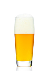 Glass of beer on white background