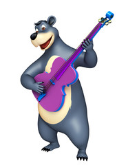 cute Bear cartoon character with guitar