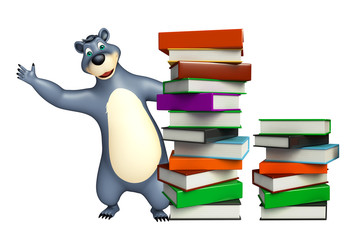 cute Bear cartoon character with book stack