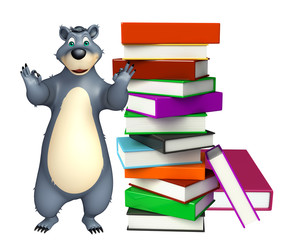 cute Bear cartoon character with book stack