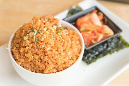 pork kimchi fried rice with seaweed