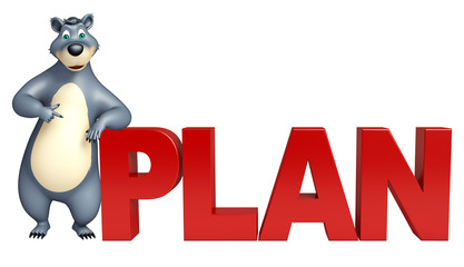 fun Bear cartoon character with plan sign