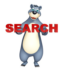 Bear cartoon character with search sign
