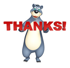 Bear cartoon character with thanks sign