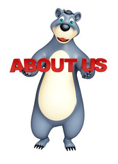 Bear cartoon character  with about us sign