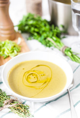 Traditional homemade potato and leek soup