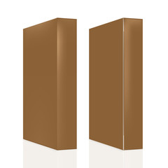VECTOR PACKAGING: SET of empty brown thin packaging box on isolated white background. Mock-up template ready for design.