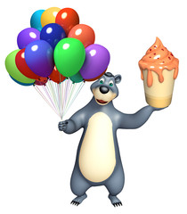 Bear cartoon character with balloon and ice cream