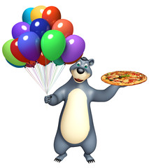 fun Bear cartoon character with pizza and balloon