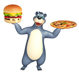 cute Bear cartoon character with burger and pizza