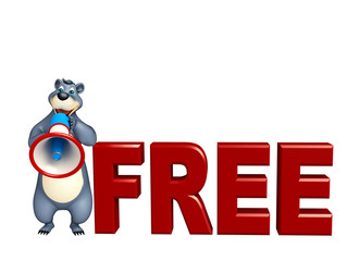 cute Bear cartoon character with loudspeaker and free