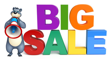 cute Bear cartoon character with loudspeaker and big sale sign