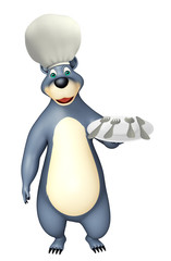 Bear cartoon character  with dinner plate and chef hat