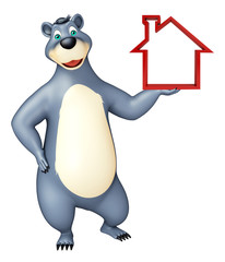 Bear cartoon  character with home sign