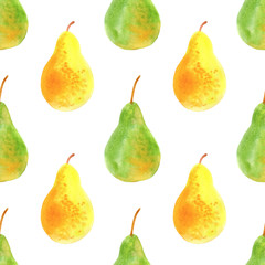 Seamless pattern with pears .Food picture.Watercolor hand drawn illustration.