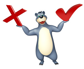 cute Bear cartoon character with right sign and wrong sign