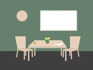 Casual meeting room with empty board