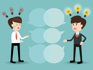 businessman discussion,share,give,exchange, recommend idea with disappoint man with speech bubble, concept teamwork