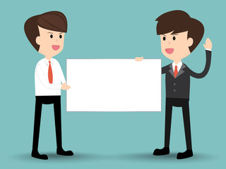 team businessman holding empty board concept of presentation, exchange,advertisement