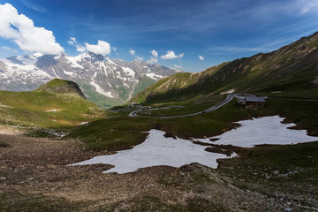 High alpine winding road, Grossglockner. Beautiful summer mounit