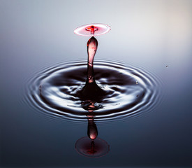 Water drop photography, one or two drops of water dropped from height into water and captured as they hit the water or collide with each other.