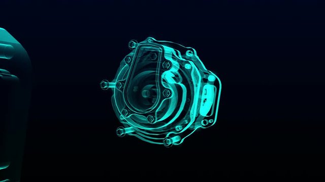Automobile Technology. car compressor  X-ray image 360 degree view.animation.3D illustration,3D rendering.