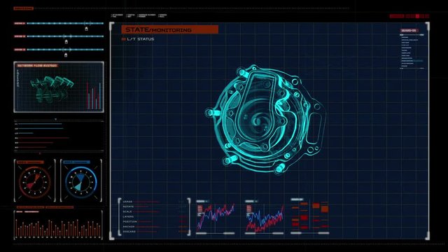 Automobile Technology. car compressor  X-ray image 360 degree view.animation in digital display panel. user interface.3D illustration,3D rendering.
