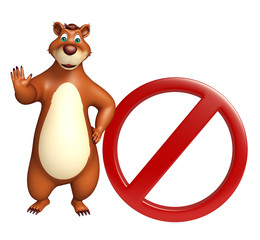 fun Bear cartoon character with stop board