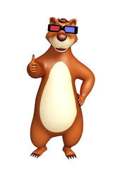 Bear cartoon character with 3D glasses