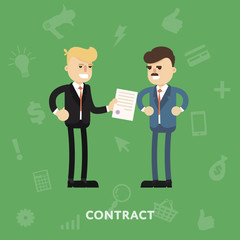 Two business partners signing a document flat abstract isolated vector illustration